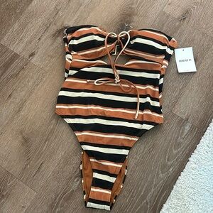 Striped one piece bathing suit
